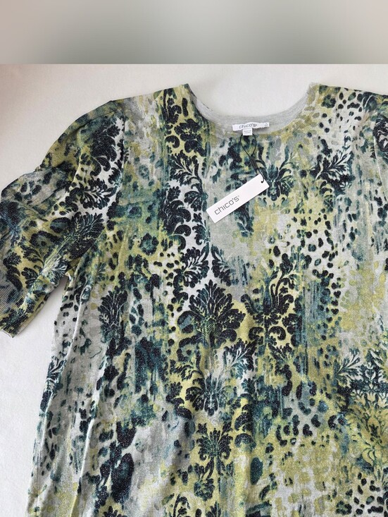 Chico's Tops - Chico's Green & Teal Patterned Damask Top Size 4